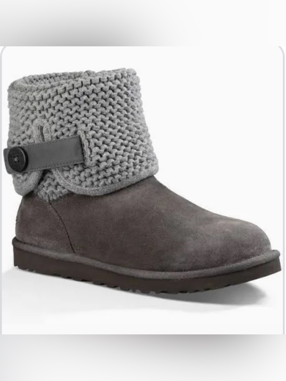UGG Australia Shaina Gray Sweater Suede Knit-Cuff Ankle Booties Size 7